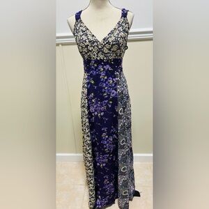 NY Collection Floral Split Print Maxi Dress Sash Stretch Waist XL Boho Cottage